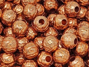 50 pcs Metallic Copper Patterned Plastic Beads 14mm Round for Crafts Macrame - Picture 1 of 2