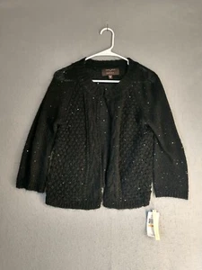 Hand Knit by Fever Womens Sweater Small Black Long Sleeve Sequin Clasp Cardigan - Picture 1 of 11