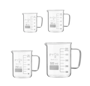 Pyur Scientific Low Form Beakers W/ handle- 3.3 Borosilicate Glass - 4 Piece Set - Picture 1 of 5