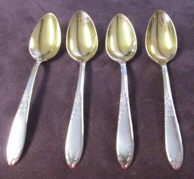 KING EDWARD 4 cucharas Demitasse cuencos lavados de oro placa de plata 1951 sin monogramas Foto 1 de 4