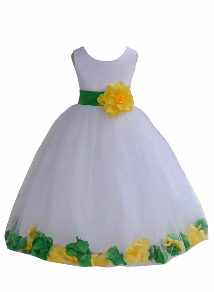 Wedding White Tulle Flower Girl Dress Mixed Rose Petals Recital Pageant Princess - Image 1 of 1