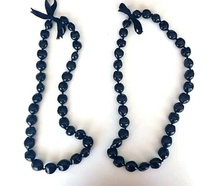 Pair Hawaiian Black Kukui Nut Lei Necklaces Wedding Graduation Luau Hula - Picture 1 of 3