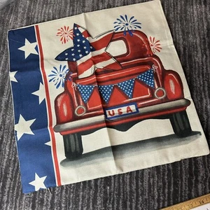 Patriotic Throw Pillow Cover Classic Truck America 4th of July USA Zip Burlap - Picture 1 of 11