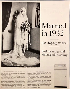 1961 Maytag Clothes Washer Vintage Print Ad Woman from 1932 in Wedding Dress - Picture 1 of 1