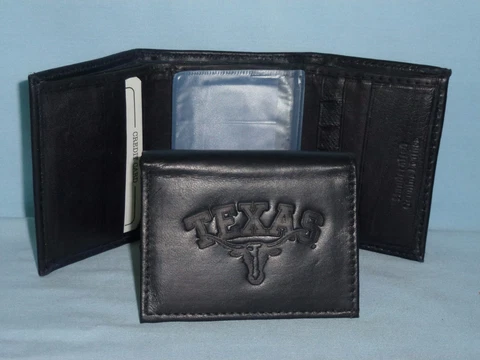 TEXAS LONGHORNS   Leather TriFold Wallet    NEW    black 3v Cover