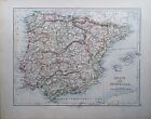 1897 Ancien Carte Espagne Et Portugal Andalucia Neuf Castille Granada Aragon