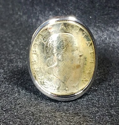 Anillo envolvente vintage Milor Italia bronce 200 liras declaración moneda oro/plata tonos Foto 1 de 4