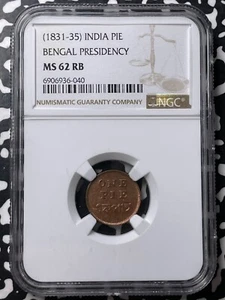 (1831-35) Indien Bengal Präsidentschaft 1 Pie NGC MS62RB Lot#A9854 schön UNC! - Bild 1 von 3