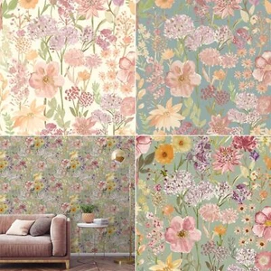 Fond d'écran aquarelle fleurs sauvages Grandeco caractéristique prairie florale caractéristique mur lavable - Photo 1/10
