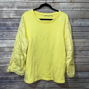 SOFT SURROUNDINGS Women's Yellow Top Eyelet Wide Sleeves Relaxed Fit size L - Picture 1 of 5