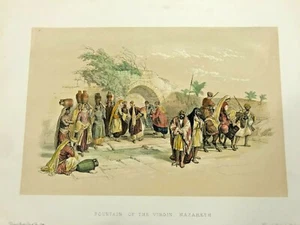 NAZARETH ISRAEL 1857 DAVID ROBERTS ANTIQUE LITHOGRAPHIC VIEW 19TH CENTURY - Picture 1 of 3