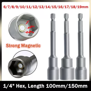 6mm-19mm 1/4" Hex Magnetic Nut Driver Socket Length 100/150mm Impact Drill Bits - Picture 1 of 10