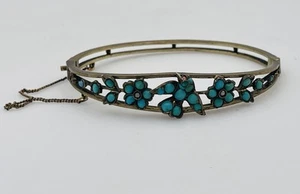 Brazalete antiguo victoriano de plata esterlina pavé turquesa pájaro - Imagen 1 de 8