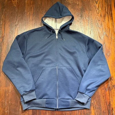 Vintage Waffle Lined Thermal Hoodie Men XL Blue Two Tone Full Zip Heavy USA MADE - Image 1 of 4