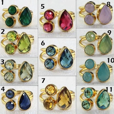 Double Layer Chalcedony Multi-Color Hydro Quartz 24k Gold Plated Adjustable Ring - image 1 of 2