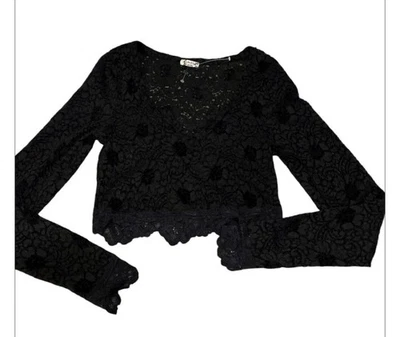 Intimately Free People Women’s Black Lace Gothic Crop Top Long Sleeve Small  - Image 1 of 4