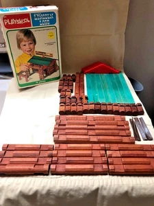 Vintage Playskool Original Lincoln Logs/Incomplete/62 Pieces/Box Fair Condition - Picture 1 of 22