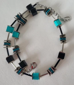 Coeur De Lion GeoCUBE Iconic Necklace Black Haematite Green Swarovski Crystals - Picture 1 of 13