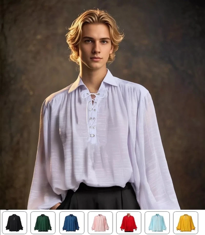 Camisa Pirata Hombres Vampiro Renacimiento Camisas Victoriana Volantes Camisa Medieval Foto 1 de 4