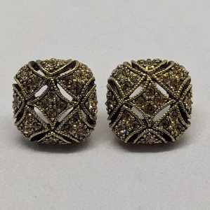 Vintage Monet Gold Toned Rhinestone Stud Earrings - Picture 1 of 7