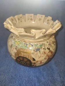 vaso vintage cinese dipinto,beige con disegno orientale a tutto tondo, - Foto 1 di 21