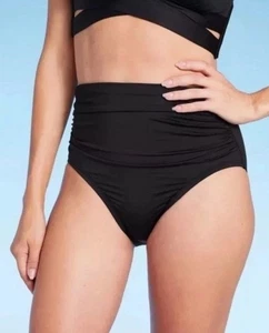 BONDA DE BIKINI MUJER FRUNCIDA CINTURA ALTA - SOMBRA Y ORILLA, NEGRA, MEDIANA 8-10 - Imagen 1 de 8
