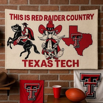 Alfombra de puerta tapiz tejido de pared vintage Texas Tech Red Raiders Country 44x22,5" Foto 1 de 4