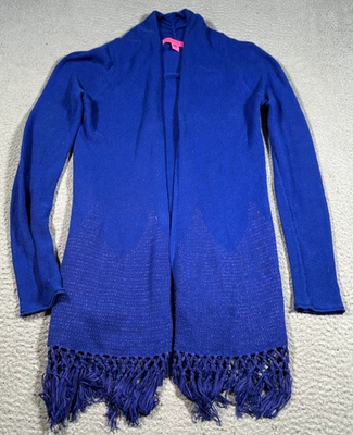 Suéteres Lilly Pulitzer para mujer XS azul tejido Tatum cárdigan frente abierto flecos dobladillo Foto 1 de 4