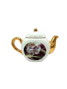 Thomas Kinkade "Home Is Where The Heart Is II" Porcelain/Gold Teapot Limited - Picture 1 of 16
