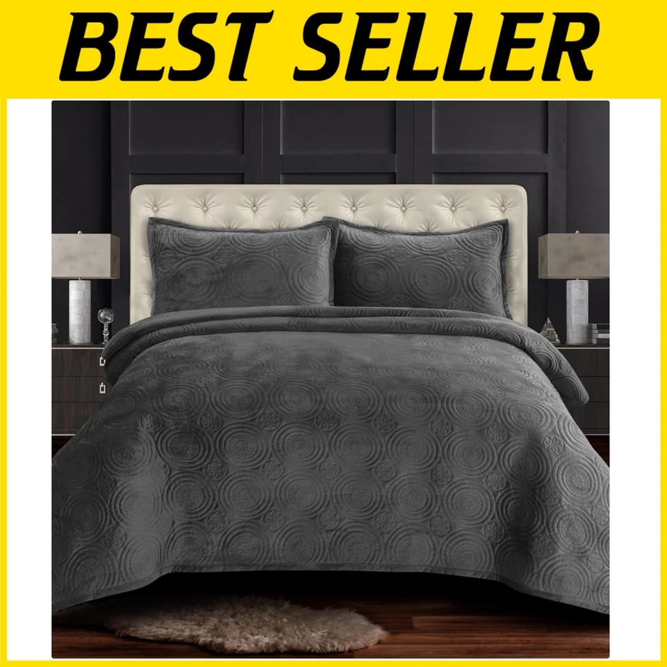 Lujoso juego de edredón de terciopelo de gran tamaño, tamaño king, gris humo Foto 1 de 4