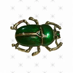 Vintage Gold-Tone and Green Beetle Brooch Pin Insect Jewelry (G102) - Picture 1 of 6
