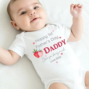 Personalised Our Berry First Father's Day Babygrow/Vest Girls Unisex Daughter - Picture 1 of 31