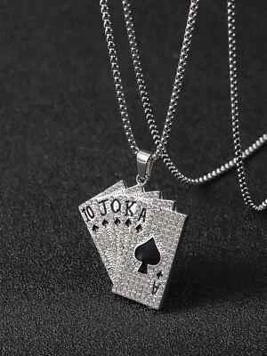 Collana Poker Scala Reale Picche Asso Carte Burraco Unisex Pendente Lucky Gioco - Immagine 1 di 3