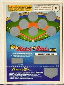 ⚾️ 1992 Topps Match The Stats Insert ⚾️ Dennis Martinez, Stat: 14 (1 of 52) - Bild 1 von 3