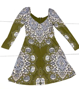 Free People Mandala Design langärmeliges Kleid mit Slipkleid grün klein - Bild 1 von 8