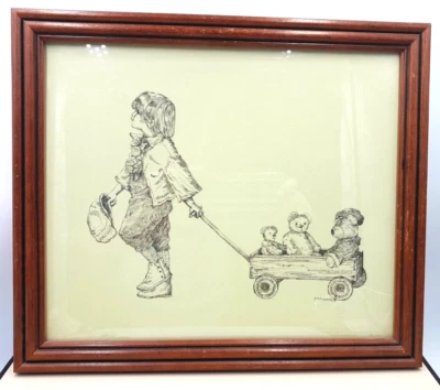 Carro de osos de peluche P Fleckenstein Paddy Boy vintage enmarcado arte de pared bajo vidrio Foto 1 de 4