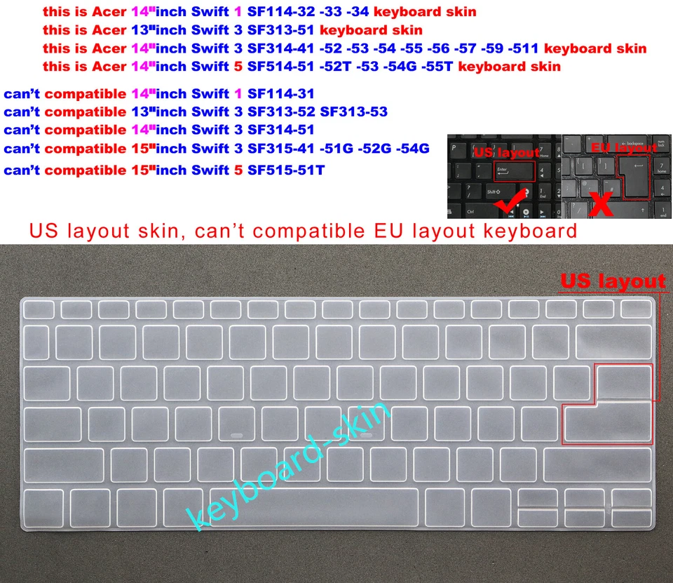 Keyboard Skin Cover for Acer Swift 3 SF314-56 SF314-57 SF314-59 SF314-511 -55-54 - Image 1 of 4