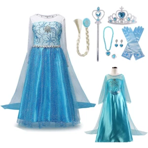 Kids Girls Froze Elsa Princess Costume Christmas Party Fairytale Fancy Dress Up - Picture 1 of 34