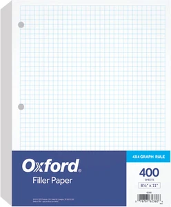 Oxford Filler Paper, 8-1/2" X 11", 4 X 4 Graph Rule, 3-Hole Punched, Loose-Leaf  - Picture 1 of 12