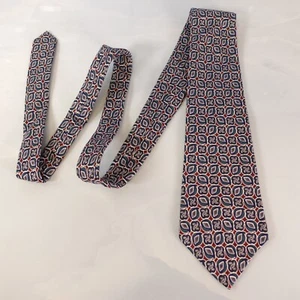 HARDY AMIES Neck Tie Men Blue Geo Paisley Art Deco Silk Designer Luxe Savile Row - Picture 1 of 9
