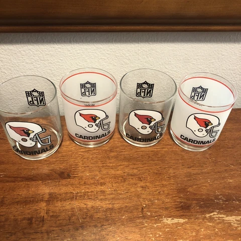St. Louis Arizona Cardinals Mobil NFL Football Lowball Glasses Set of 4 Vintage Cover