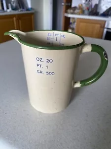 Enamel Jug Vintage Green And Cream 1 Pint 50s ? Lovely Little Display Item - Picture 1 of 11