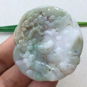 Certified 100% Natural old Jadeite carve unique Flowers and Birds Pendant 花鸟 656 - Picture 1 of 12