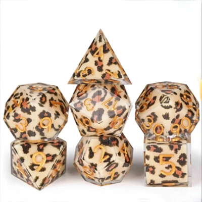 Resin DND Dice Set Sharp Edge Polyhedral 7PCS RPG Dungeons Dragons Leopard Print - Image 1 of 4