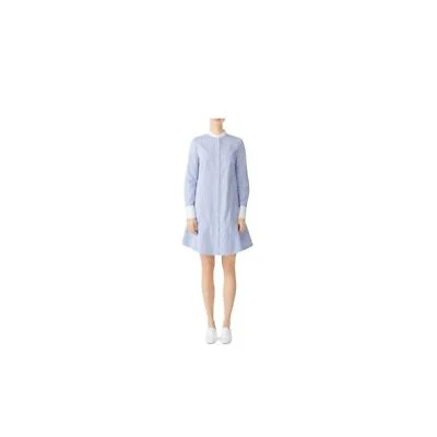 Tory Burch Cora Shirt Dress Striped Blue White Cotton Long Sleeve Crew Neck 4 - Image 1 of 4