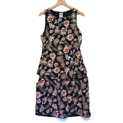 Traje de baño corto de dos piezas Lands’ End negro marrón estampado floral cachemir talla 16 16W Foto 1 de 4