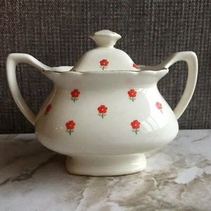 W.S. Azúcar Cubierto George China Amapolas Rojas Flores Doble Asa - Imagen 1 de 7