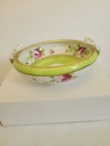 Antique Noritake Nippon Royal Crockery 2 Handled 7.5" Bowl Roses Green Floral - Picture 1 of 11