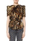 Isabel Marant Women's Udell Leopard Printed Ruched Velvet Blouse Tunic Top M 38