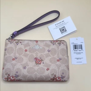 Muñequera Coach Corner con cremallera en lona exclusiva con estampado floral NUEVA - Imagen 1 de 8